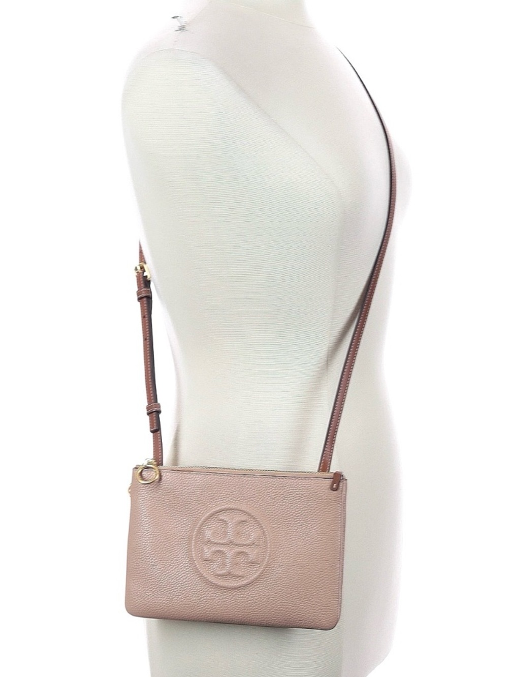 Tory Burch Pebbled Leather Crossbody in Dusty Rose